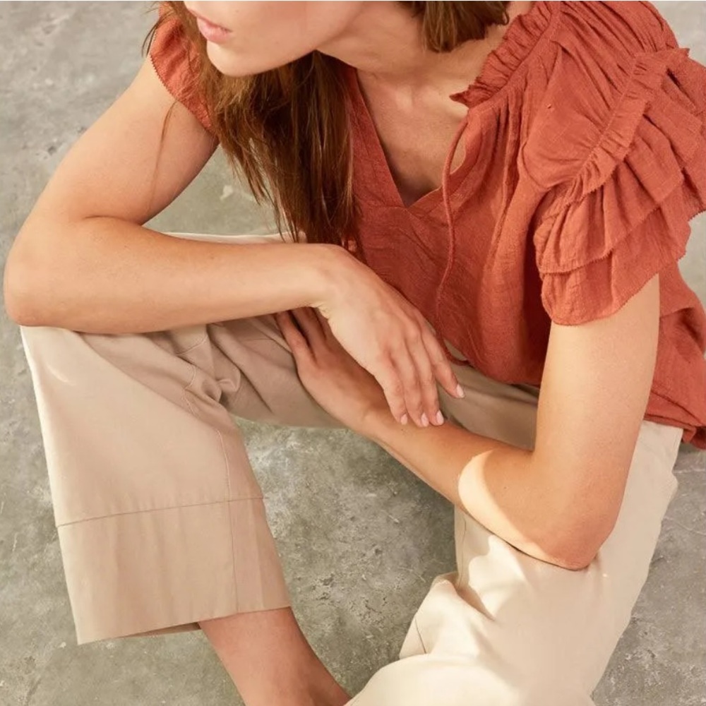 Grade & Gather Rust (burnt orange) medium women’s ruffle short sleeve blouse